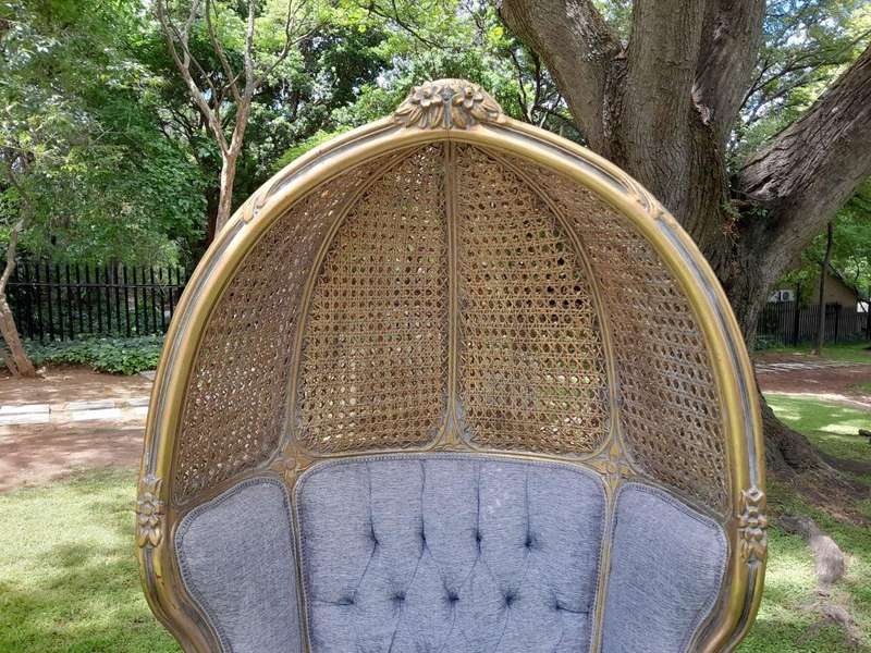 A Pair Of French Style Carved And Gilded Wood & Rattan Dome / Canopy Chairs (Dome Modelled On The...