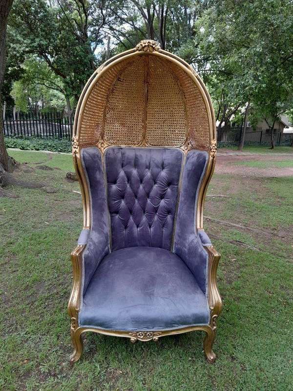 A Pair Of French Style Carved And Gilded Wood & Rattan Dome / Canopy Chairs (Dome Modelled On The...