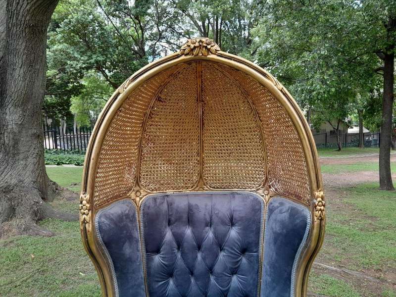A Pair Of French Style Carved And Gilded Wood & Rattan Dome / Canopy Chairs (Dome Modelled On The...