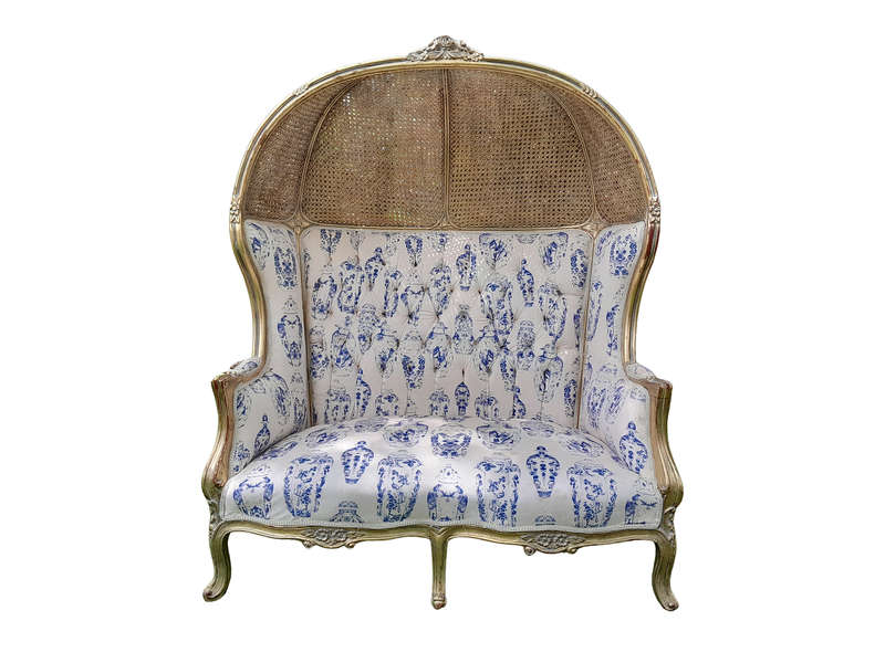 French Style Carved And Gilded Rattan & Wood Dome / Canopy Settee (Dome Modelled On The Famous Lo...
