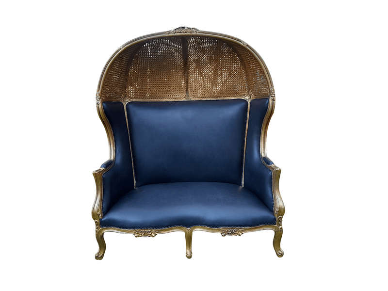 A French Style Carved And Gilded Rattan Wooden Double Seater Dome Chair / Canopy Settee ( Modelle...