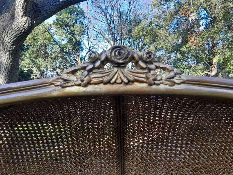 A French Style Carved And Gilded Rattan Wooden Double Seater Dome Chair / Canopy Settee ( Modelle...
