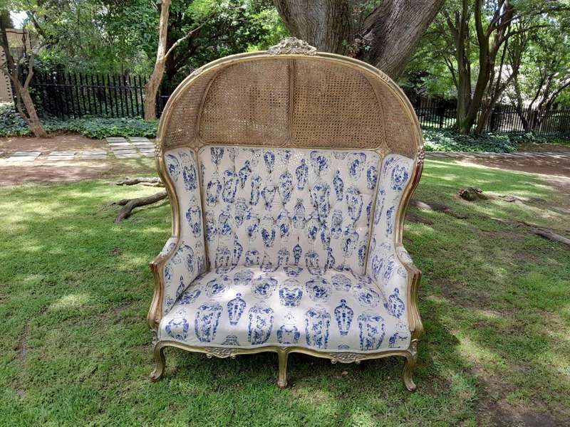 French Style Carved And Gilded Rattan & Wood Dome / Canopy Settee (Dome Modelled On The Famous Lo...