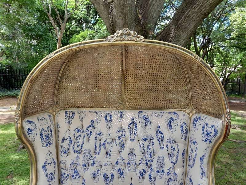 French Style Carved And Gilded Rattan & Wood Dome / Canopy Settee (Dome Modelled On The Famous Lo...