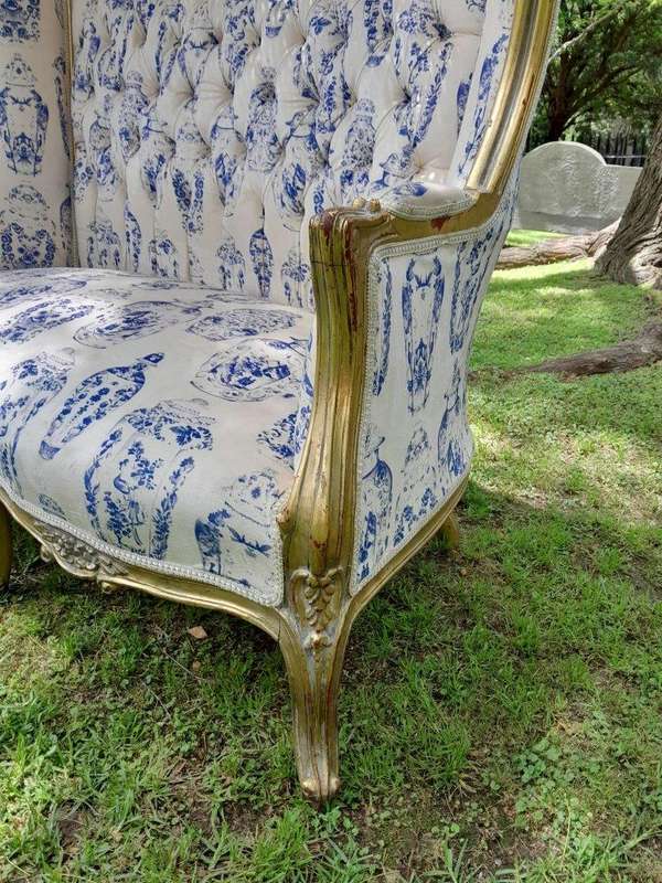 French Style Carved And Gilded Rattan & Wood Dome / Canopy Settee (Dome Modelled On The Famous Lo...