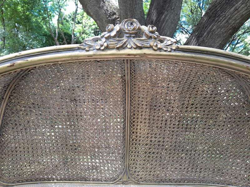 French Style Carved And Gilded Rattan & Wood Dome / Canopy Settee (Dome Modelled On The Famous Lo...