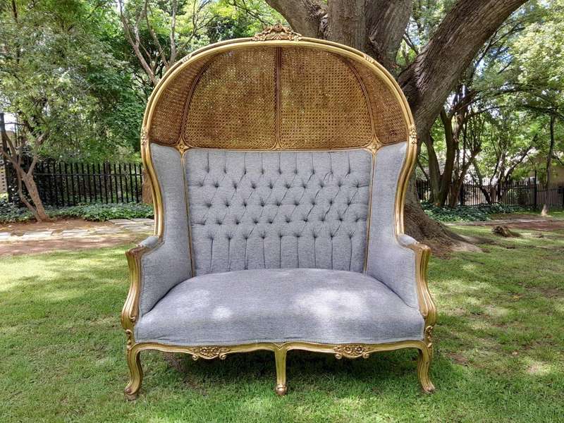French Style Carved And Gilded Rattan & Wood Dome / Canopy Settee (Dome Modelled On The Famous Lo...
