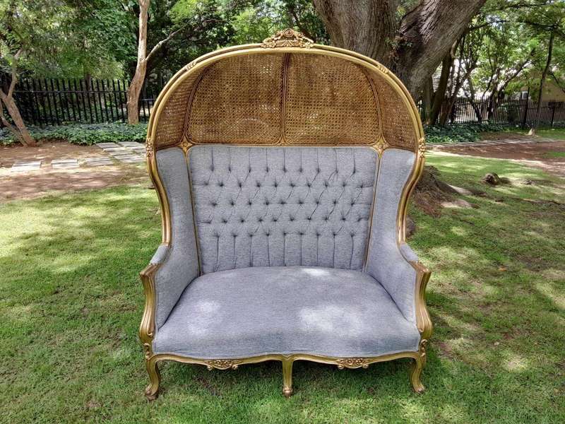French Style Carved And Gilded Rattan & Wood Dome / Canopy Settee (Dome Modelled On The Famous Lo...