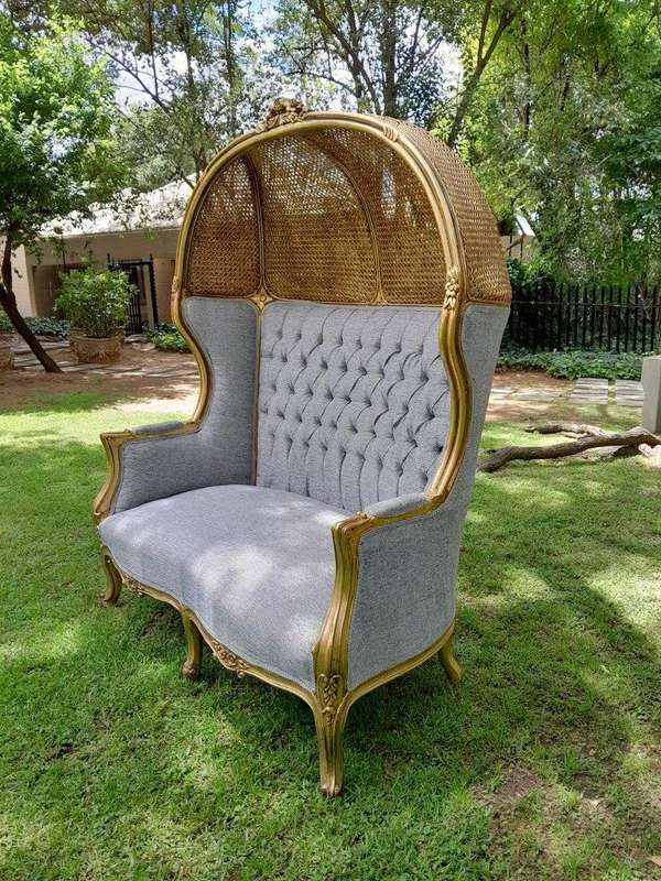 French Style Carved And Gilded Rattan & Wood Dome / Canopy Settee (Dome Modelled On The Famous Lo...