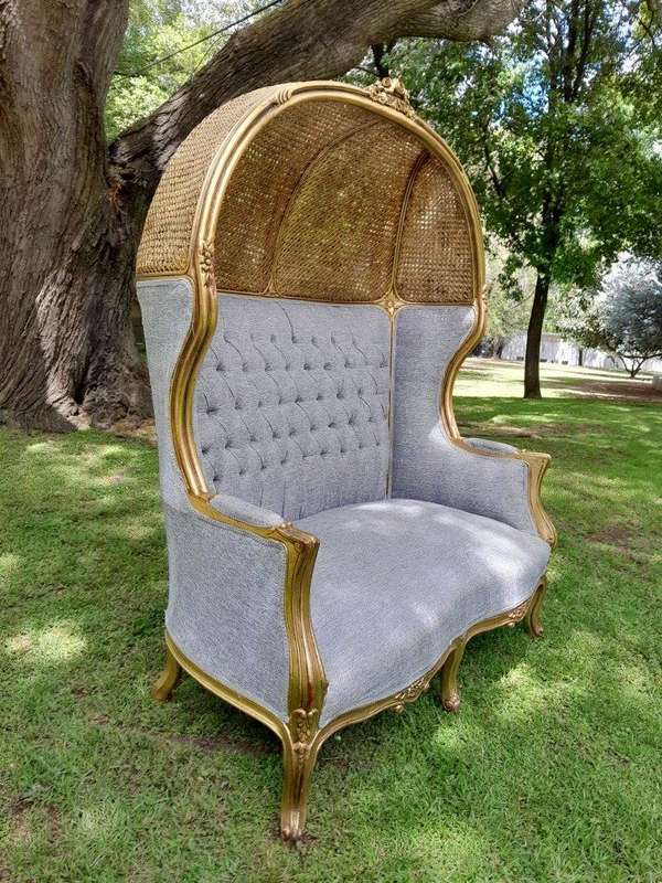 French Style Carved And Gilded Rattan & Wood Dome / Canopy Settee (Dome Modelled On The Famous Lo...