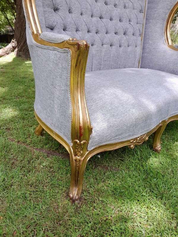 French Style Carved And Gilded Rattan & Wood Dome / Canopy Settee (Dome Modelled On The Famous Lo...