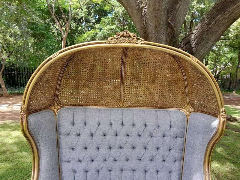 French Style Carved And Gilded Rattan & Wood Dome / Canopy Settee (Dome Modelled On The Famous Lo...