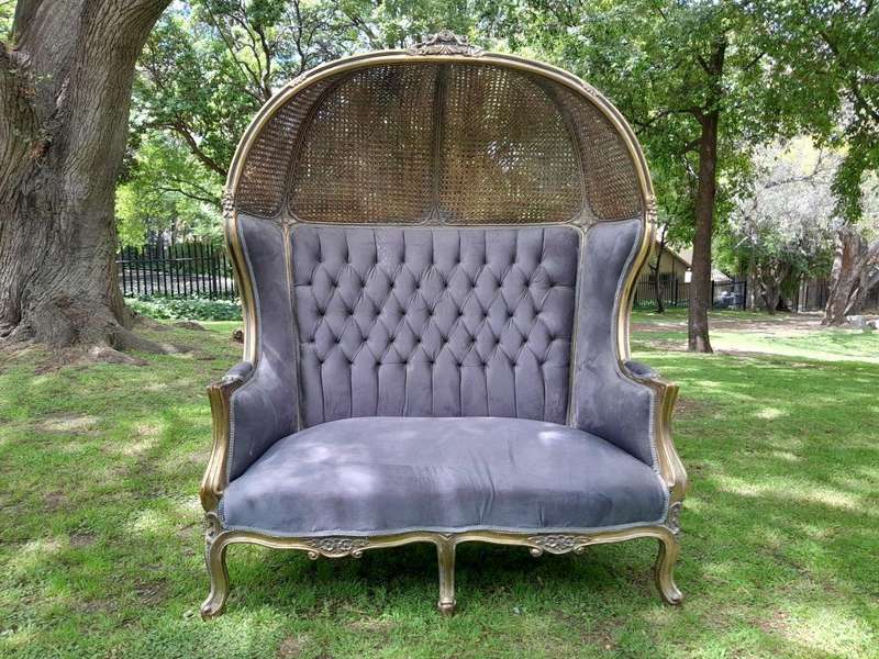French Style Carved And Gilded Rattan & Wood Dome / Canopy Settee (Dome Modelled On The Famous Lo...
