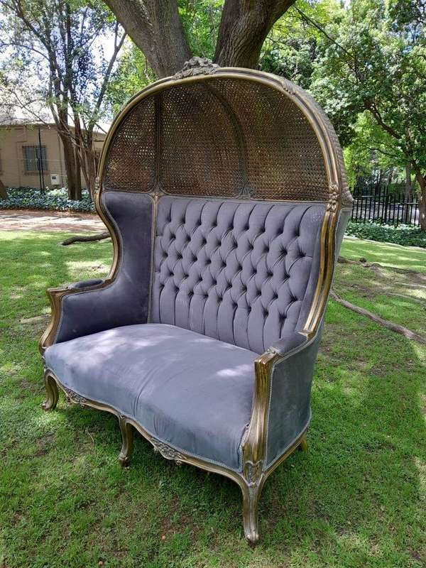 French Style Carved And Gilded Rattan & Wood Dome / Canopy Settee (Dome Modelled On The Famous Lo...
