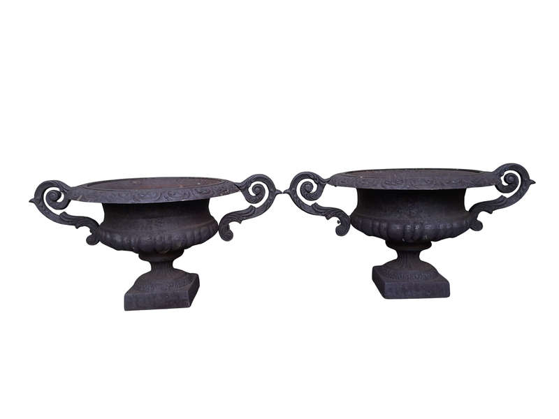A 20th Century Pair Of Decorative Cast Iron Urns