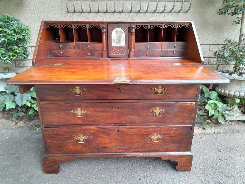 A 19th Century /  Circa 1850 Mahogany Secretaire Chest Of Drawers With Brass Handles And Original...