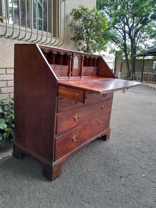A 19th Century /  Circa 1850 Mahogany Secretaire Chest Of Drawers With Brass Handles And Original...