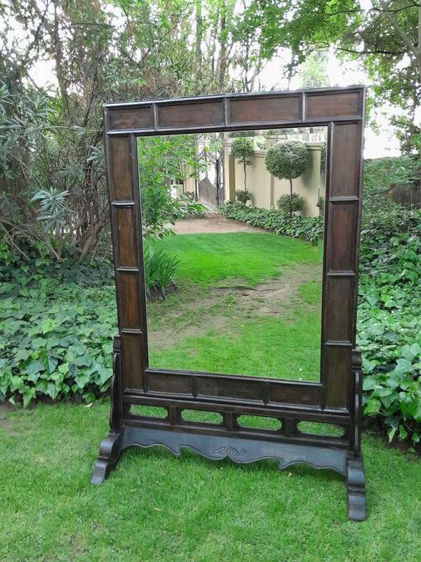 A 1940 / 50 Chinese Floor Standing Bevelled Mirror With Chinese Export Wax Stamp