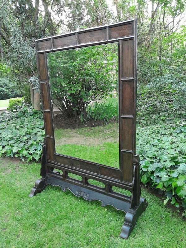 A 1940 / 50 Chinese Floor Standing Bevelled Mirror With Chinese Export Wax Stamp