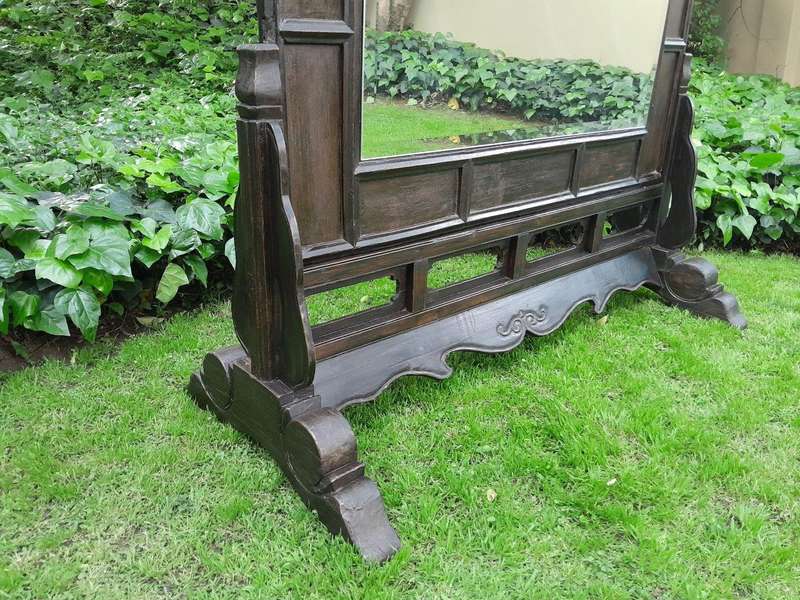 A 1940 / 50 Chinese Floor Standing Bevelled Mirror With Chinese Export Wax Stamp