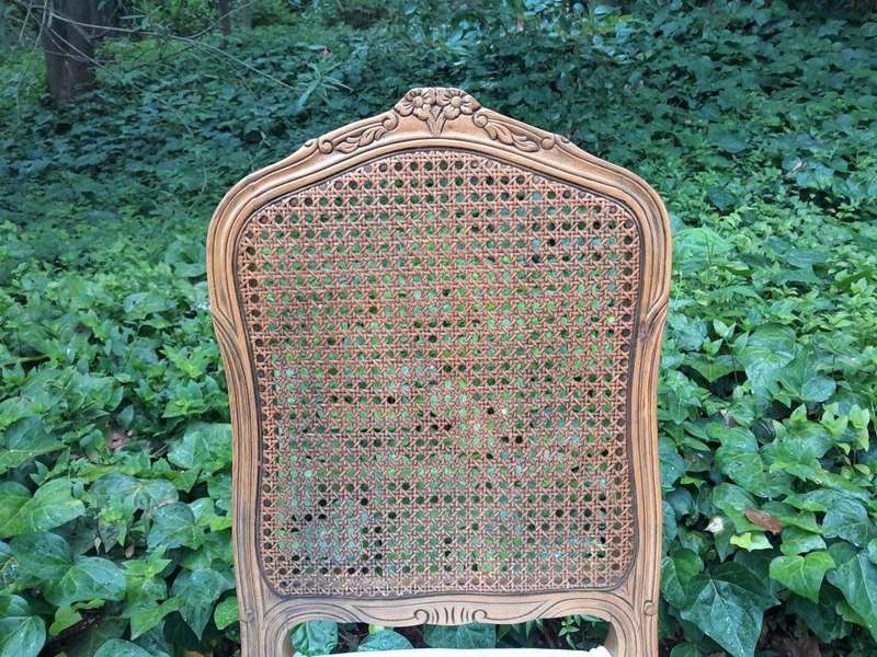 A Rare 20th Century Set Of Twelve French Colonial Style Walnut Rattan Dining Chairs