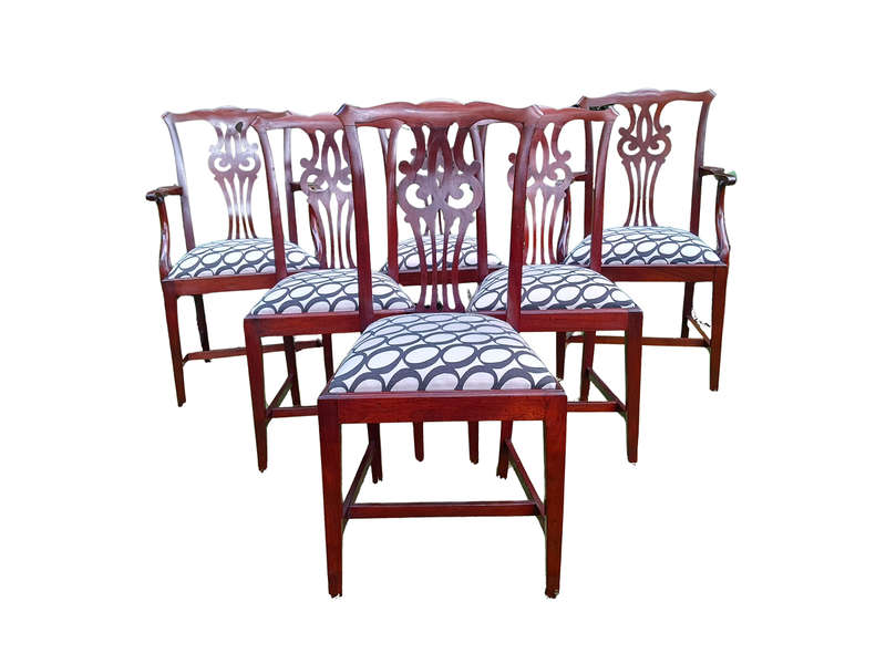 A 20th Century Set Of Six Mahogany Chippendale Style Chairs Including A Pair Of Armchairs/Carvers