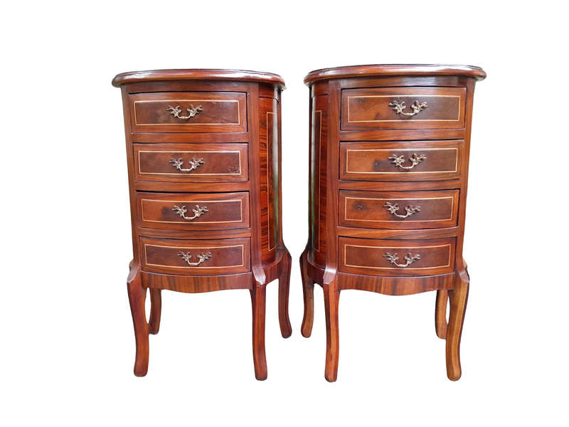 A 20th Century French Style Pair Of Mahogany And Brass Pedestals / Bedside Tables With Four Drawers