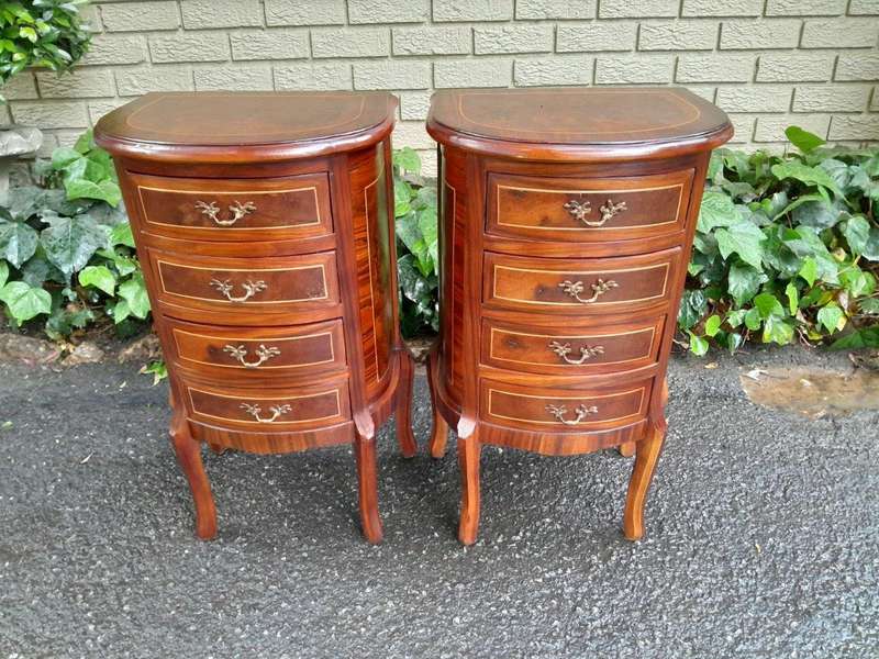 A 20th Century French Style Pair Of Mahogany And Brass Pedestals / Bedside Tables With Four Drawers
