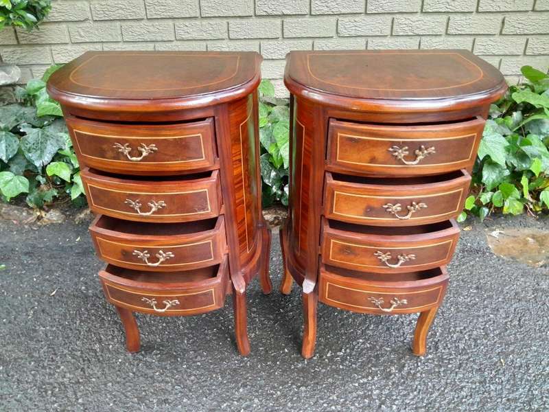 A 20th Century French Style Pair Of Mahogany And Brass Pedestals / Bedside Tables With Four Drawers