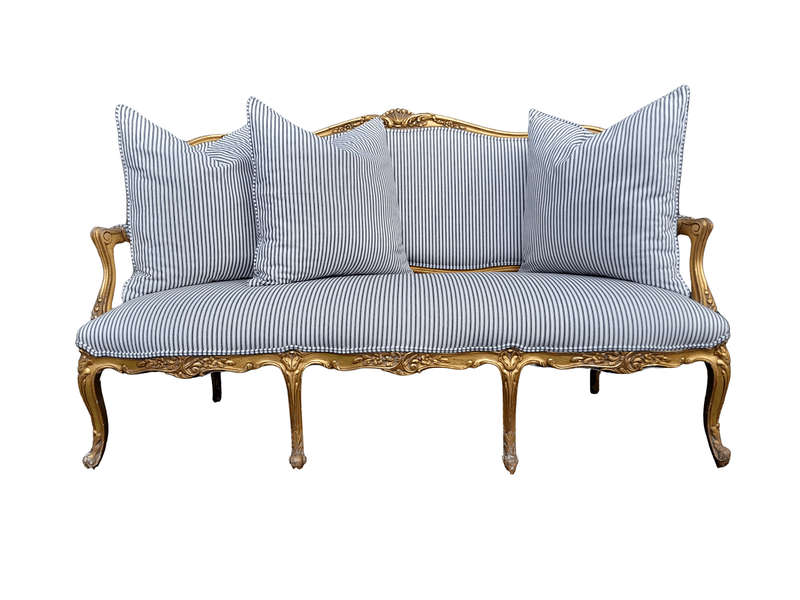 A 20th Century French Louis Xv Style Hand Gilded With Gold Leaf Settee