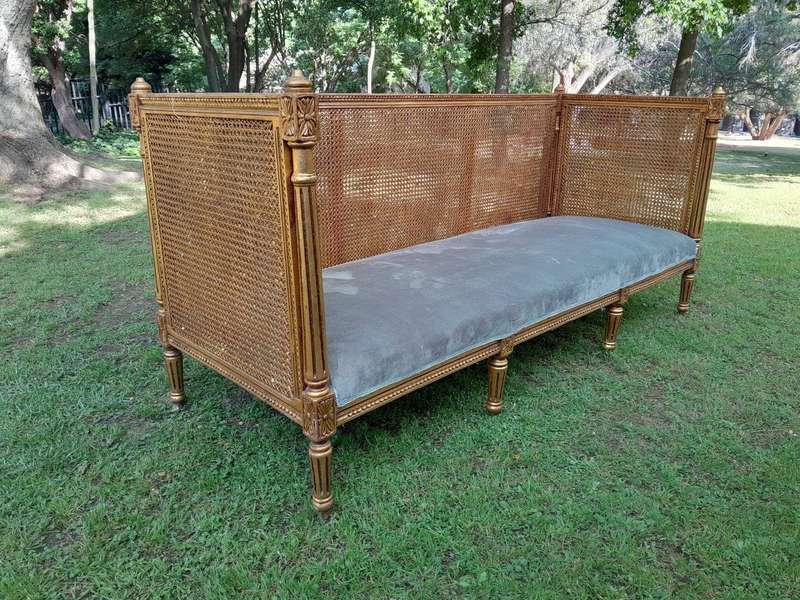 A 20th Century French Style Carved And Hand Gilded Rattan Day Bed / Settee