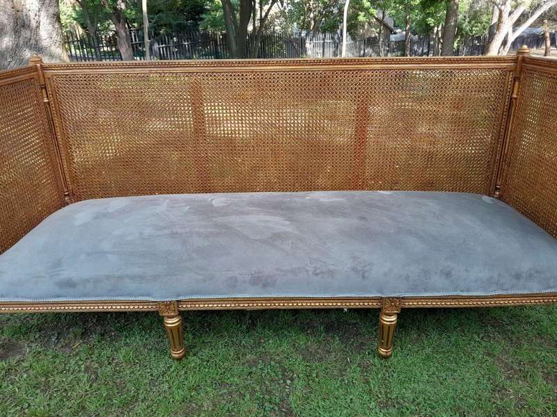 A 20th Century French Style Carved And Hand Gilded Rattan Day Bed / Settee