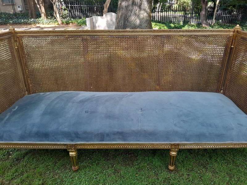 A 20th Century French Style Carved And Hand Gilded Rattan Day Bed / Settee