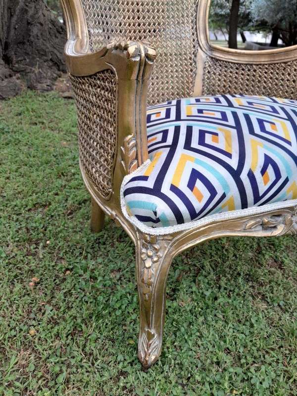 A 20th Century Pair Of French Style Rattan High Back Armchairs Hand Gilded