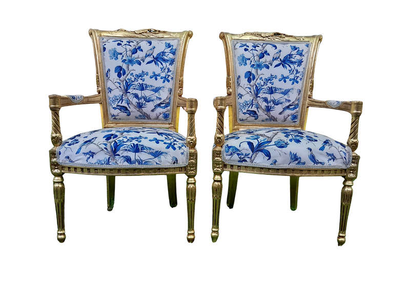 A Pair Of French Style Ornately Carved Wooden Armchairs