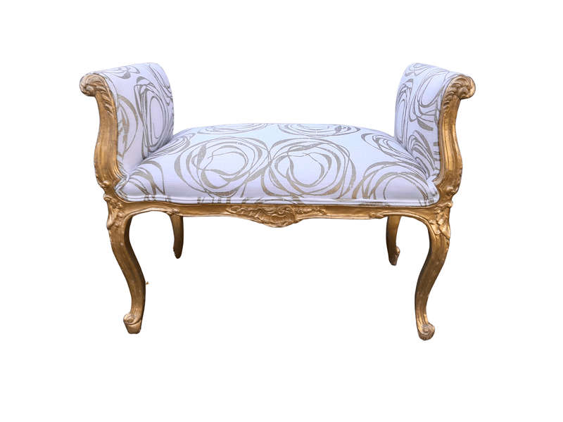 A French Style Ornately Carved Wooden Window Seat  /  Ottoman