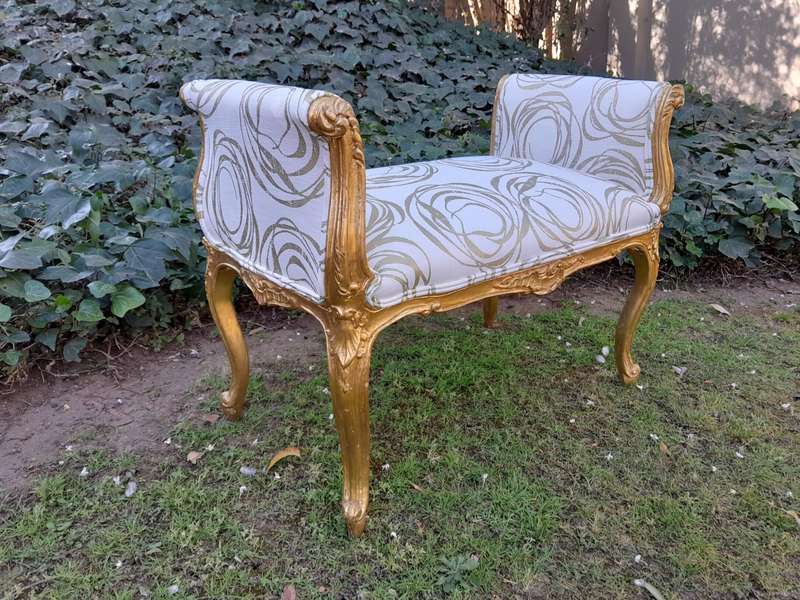 A French Style Ornately Carved Wooden Window Seat  /  Ottoman