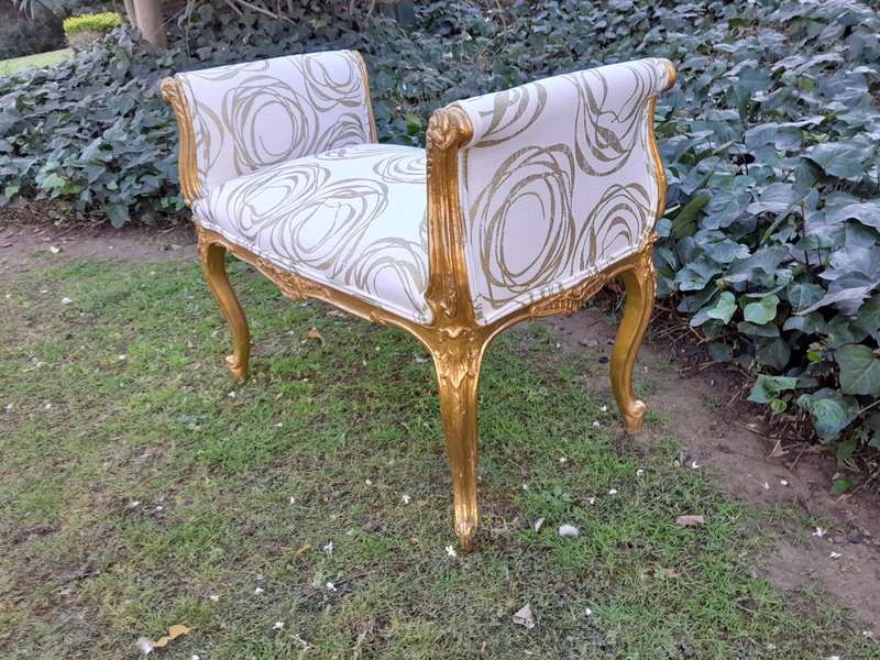 A French Style Ornately Carved Wooden Window Seat  /  Ottoman