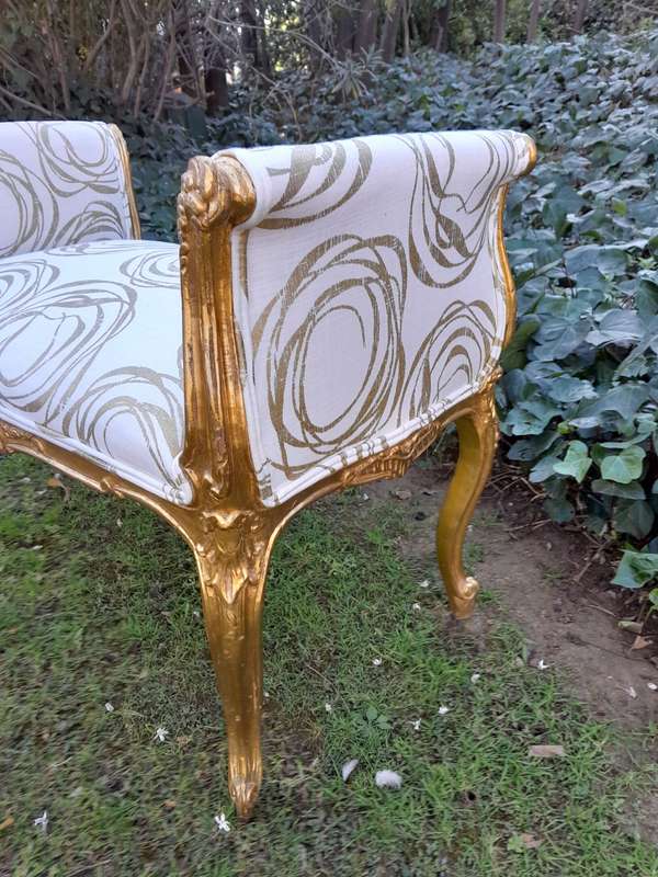 A French Style Ornately Carved Wooden Window Seat  /  Ottoman