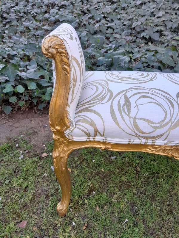 A French Style Ornately Carved Wooden Window Seat  /  Ottoman