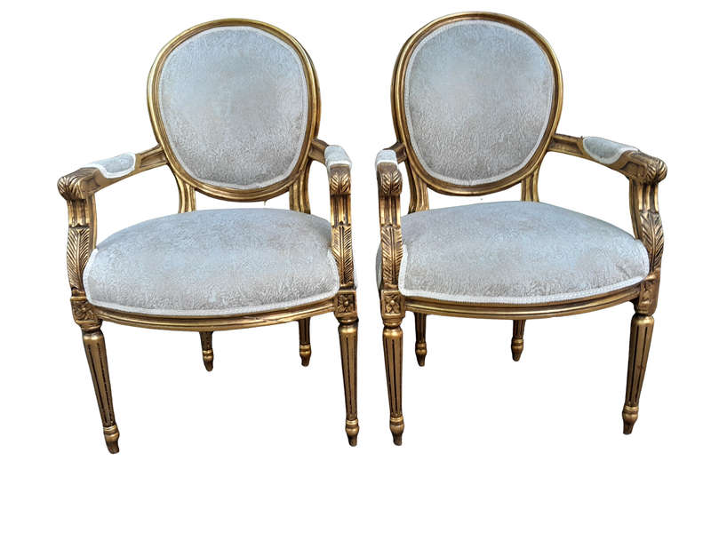 A French Style Pair Of Wooden Armchairs
