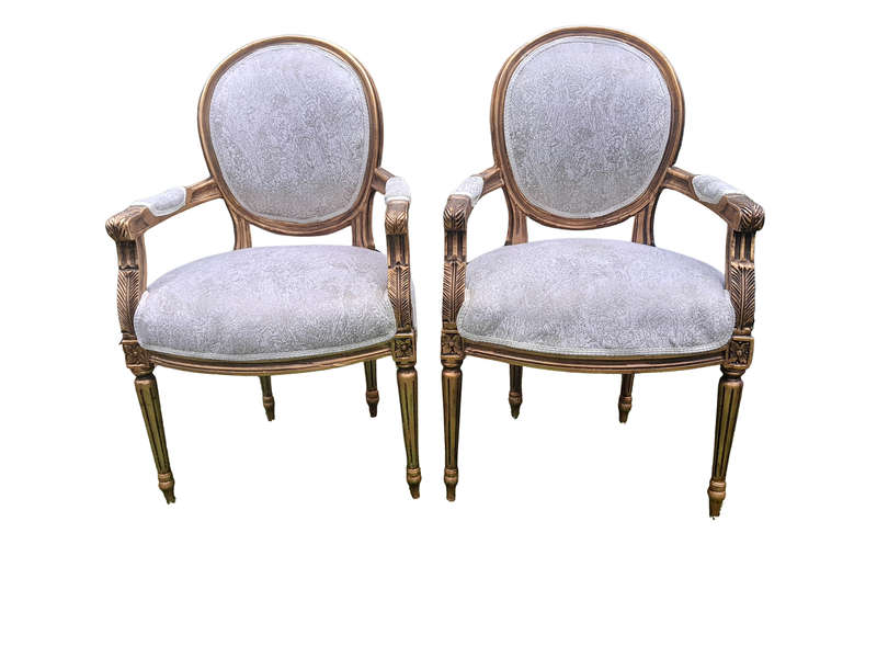 A French Style Pair Of Wooden Armchairs