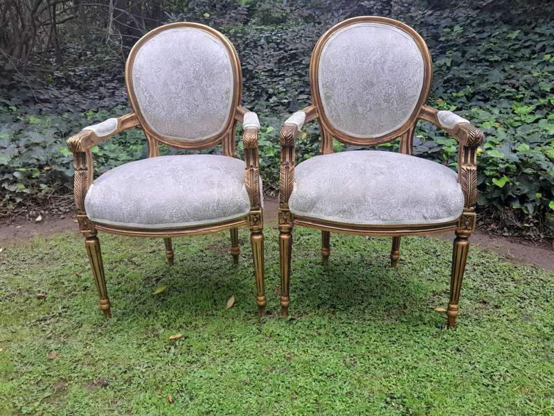 A French Style Pair Of Wooden Armchairs