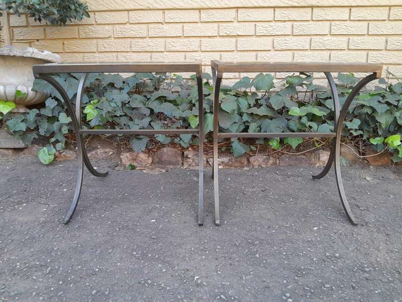 A Pair Of Contemporary Wrought Iron Glass Top Side Tables