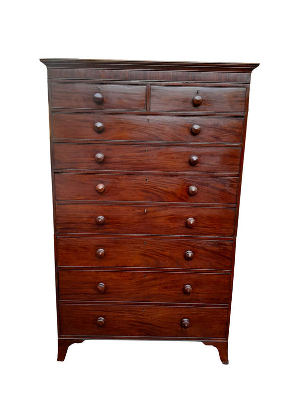 A Circa 1790 Mahogany Tall Boy / Chest On Chest With Wooden Knobs. Certified Georgian By The Brit...