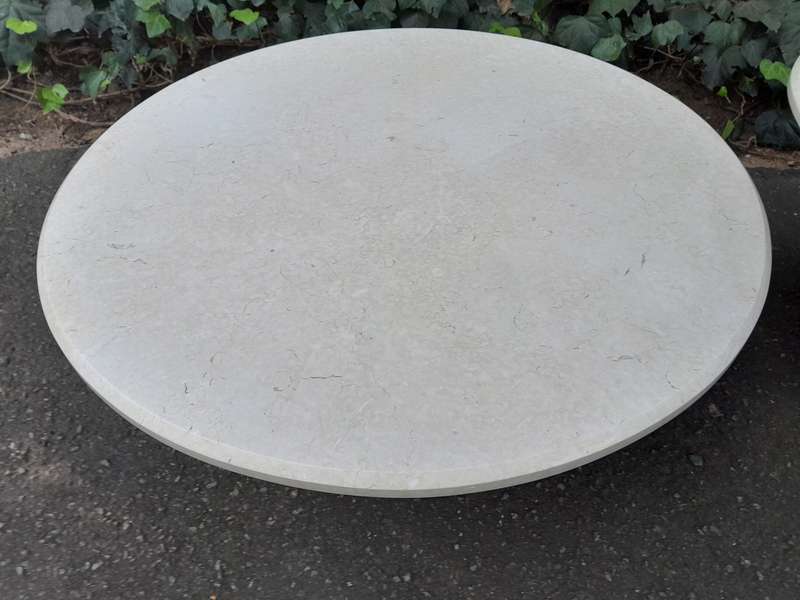 A 20th Century Set of Three Concrete Bases with Marble Tops for use as Coffee / Side / Display Ta...