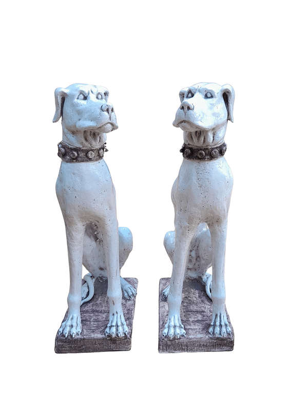An Early 20th Century Pair Of Italian Porcelain Decorative Dogs On Clay Bases ND