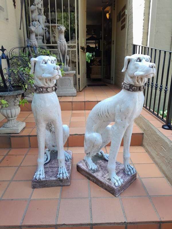 An Early 20th Century Pair Of Italian Porcelain Decorative Dogs On Clay Bases ND