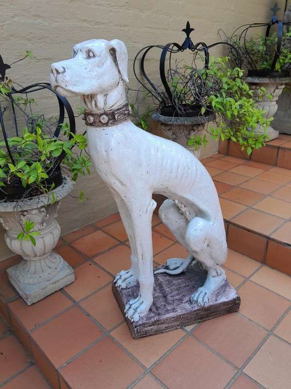 An Early 20th Century Pair Of Italian Porcelain Decorative Dogs On Clay Bases ND