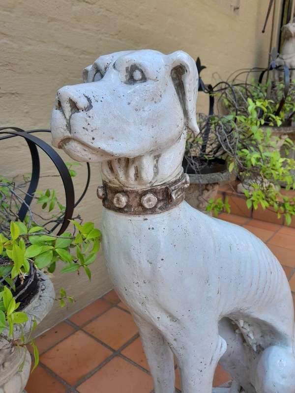 An Early 20th Century Pair Of Italian Porcelain Decorative Dogs On Clay Bases ND